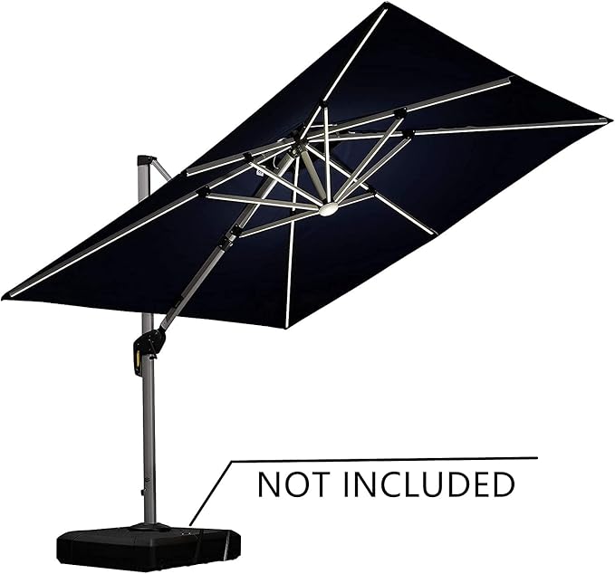PURPLE LEAF 11 Feet Double Top Deluxe Solar Powered LED Square Patio Umbrella Offset Hanging Umbrella Outdoor Market Umbrella Garden Umbrella, Navy Blue