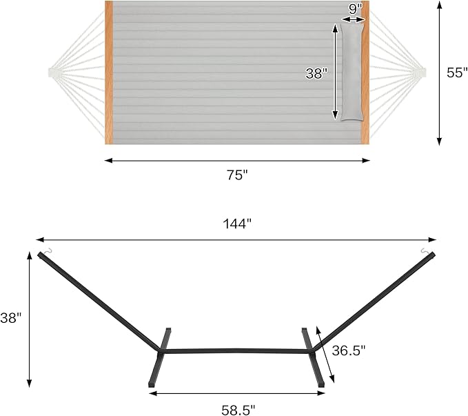 Homgava Two Person Hammock with Stand for Outside Heavy Duty, Outdoor Patio Hammock with Portable Steel Stand, Large Double Hammocks,480lbs Capacity.(Middle Grey)