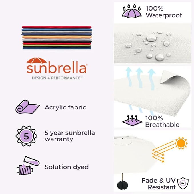 Midtown Umbrellas Push Pop Sunbrella Umbrella 8 Feet Outdoor Umbrella in White Fabric - Patio Umbrella, Backyard Umbrella, Garden Umbrella, Picnic Table Umbrella & Pool Umbrella - Black Pole