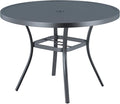 VICLLAX Round Patio Dining Table, 41 inch Metal Outdoor Dining Table with Umbrella Hole for Garden Lawn Balcony Deck, Dark Grey