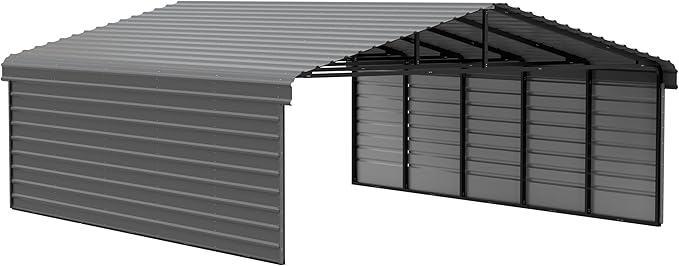 Arrow Carports Galvanized Steel Carport, with 2-Sided Enclosure, Compact Car Metal Carport Kit, 20' x 24' x 9', Charcoal