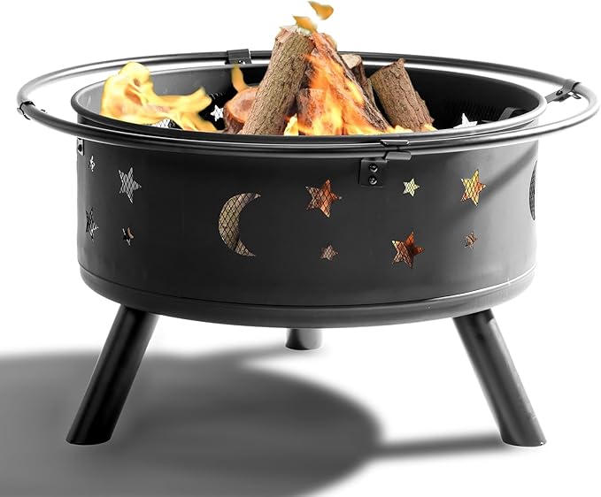 30 Inch Portable Fire Pit for Patio, Backyard, Garden, Fire Pits for Outside Wood Burning with Lid & Poker, Outdoor Firepit & Round Metal Firepit for Camping, Heating, Bonfire & Picnic