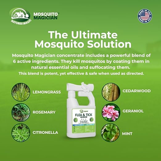 Mosquito Magician Flea and Tick Yard Spray with Hose End Sprayer – Mosquito & Tick Killer and Repellent, Flea Treatment & Outdoor Bug Control for Lawn, Garden & Backyard – Mint Scent, 32 OZ