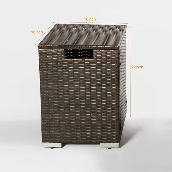 Propane Tank Cover Table for Fire Pits, 20 LB Rattan Propane Tank Holder with Side Handles, Outdoor Tank Storage Side Table for Patio, Gas Griddle, Brown