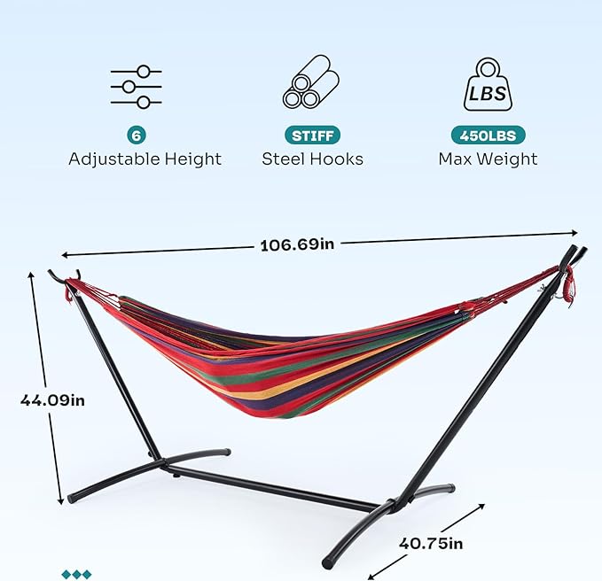 NEWBULIG Double Hammock with Stand, Heavy Duty Portable Hammocks for Outdoor Indoor Patio Camping, Space Saving Design & Carry Bag, Easy Assembly, 450lb Weight Capacity