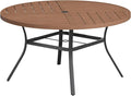 VICLLAX Round Patio Table with Adjustable Umbrella Hole for 6, All Weather Metal Outdoor Dining Table for Lawn Garden, 50" Outdoor Coffee Table, Walnut Wood-Like Tabletop