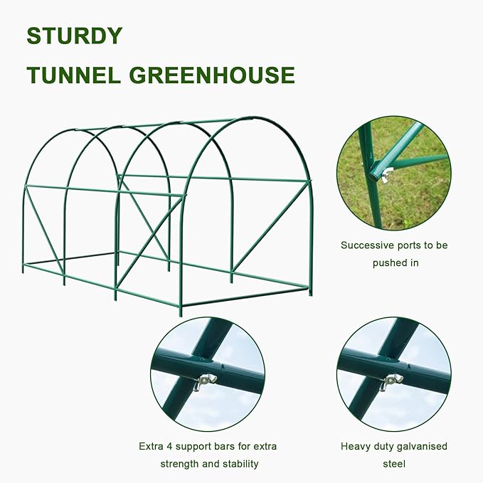 9.8x6.5x6.5 FT Greenhouse, Large Walk-in Green Houses for Outside, Tunnel Greenhouse with Thicken PE Cover with Mesh Door and 6 Ventilation Windows