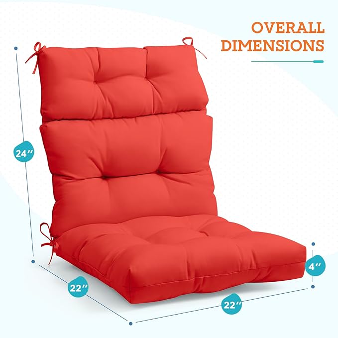 EAGLE PEAK Tufted Outdoor/Indoor High Back Patio Chair Cushions, Set of 2, 46'' x 22'', Bright Red