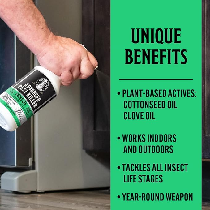 Grandpa Gus's Advanced Natural Pest Control with Clove & Cottonseed Oil - Indoor/Outdoor Insect Killer for Spiders, Ants, Roaches, Earwigs & Bed Bugs, Pet-Friendly, Concentrate 2 Pack + Spray Bottle
