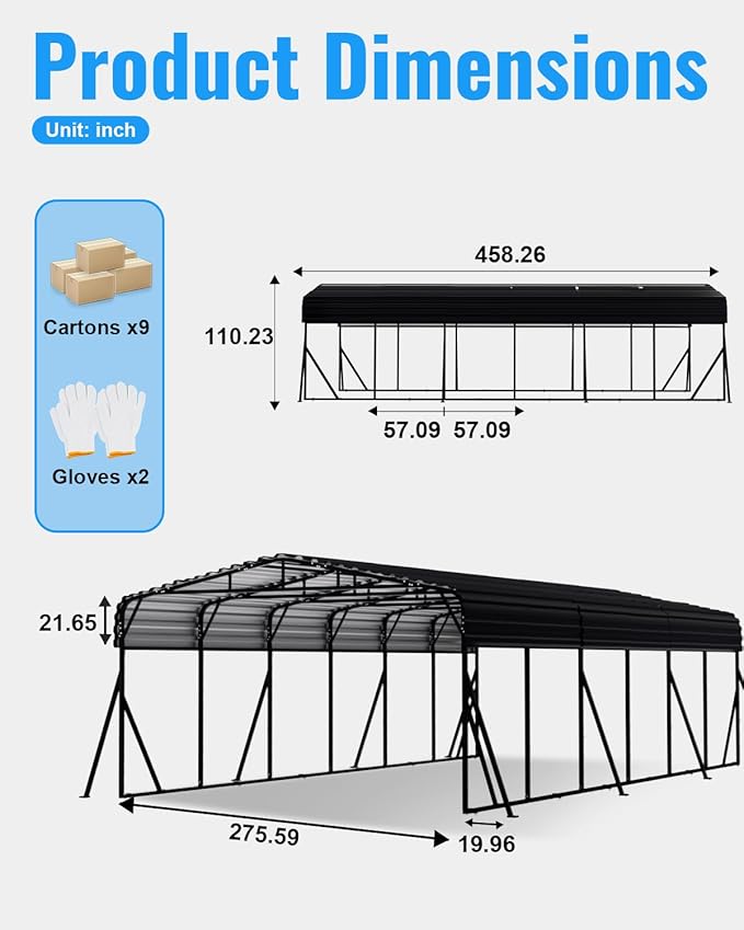 20x40FT Metal Carport, Heavy Duty Car Port Canopy with Metal Roof and Frame, Extra Large Carports Withstand Strong Wind or Heavy Rain, Suitable for Parking Pickup, Boat, Car, and Tractor