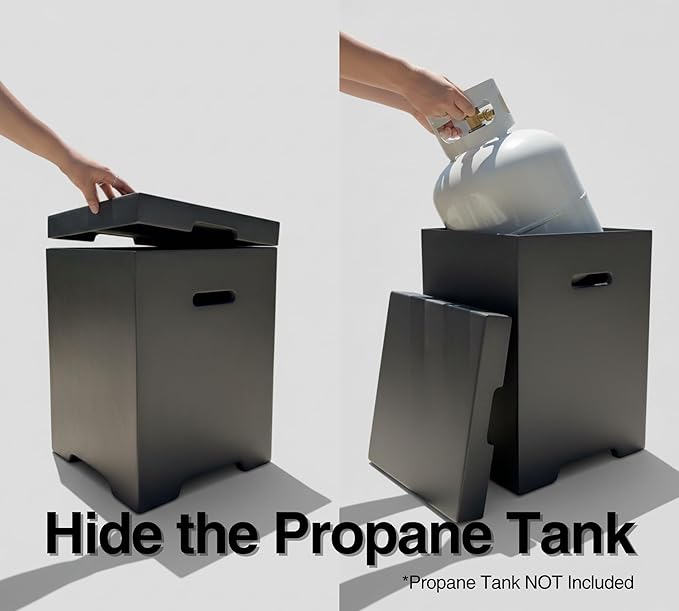 21-Inch Outdoor Propane Tank Cover, Small Side Table,Square Weatherproof Gas Tank Cover for Outdoor Fire Pit Table and Grill, Store 20lb Propane Gas Tank,Removable Lid,Dark Grey