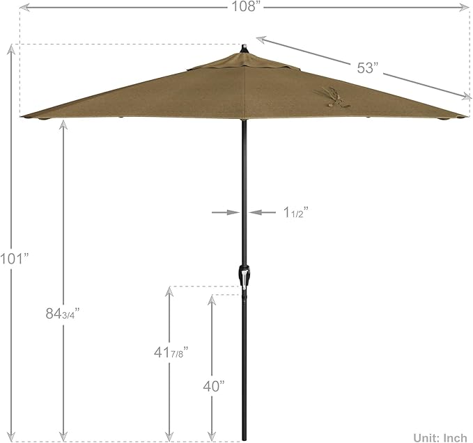 California Umbrella 9' Rd Aluminum Patio Umbrella, Crank Lift, Auto Tilt, Black Finish, Sunbrella Linen Sesame