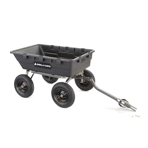 Gorilla Carts Heavy-Duty Poly Yard Dump Cart, 10 Cu Ft Tub, 1500 lb Haul Capacity, Black – Towable Utility Wagon with Quick-Release Dumping & Pneumatic Tires for Landscaping and Gardening