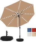 Sundale Outdoor Olefin 5-Year-Non-Fading Solar 80 LED 9 FT Solar Patio Umbrella with Sand Bag Base, Outdoor Umbrella with Tilt and Crank, Tan