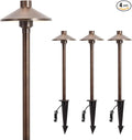 Gardencoin Solid Brass Low Voltage Pathway Lights (6.7'' Shade, 21.9'' Tall), 12V AC/DC Heavy Duty LED Landscape Path Lights Outdoor Wired, Antique Bronze Walkway Lights with Larger Stake, 4-Pack