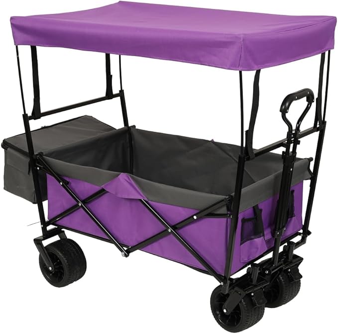 480Lbs Collapsible Kids Wagon with Canopy, Lightweight Foldable Hand Cart, Large Capacity for Camping, Shopping, Sports, and Garden Use