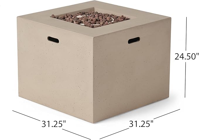 Propane Fire Pit Table, 31 Inch Firepits for Outside, Square Gas Fire Pit for Outside Patio, Propane Fire Table, 40000BTU, Light Gray