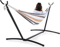 Sweetcrispy Double Hammock with Space Saving Steel Stand Heavy Duty 2 Person Standing Hammocks 450lb Capacity for Outside Garden Yard with Portable Carrying Bag