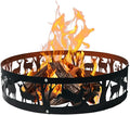 Fire Pit Ring Outdoor Steel: Heavy Duty Round Firepit Ring with Patterned Cutouts for Backyard Camping & Beach Bonfires 36Inch