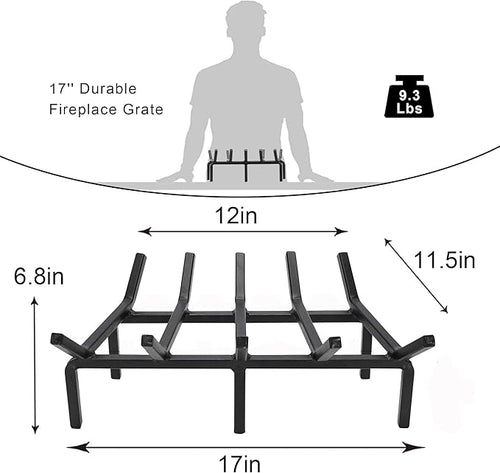 17 Inch Fireplace Grate Heavy Duty Solid Steel Fire Grate for Fire Pit Wood Log Rack Stove Firewood Holder for Indoor Hearth Outdoor Fire Pit Chimney Hearth Kindling Tool