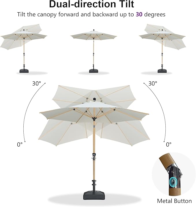 PURPLE LEAF 10 Feet Patio Umbrella with Base Outdoor Umbrella Round Market Umbrella for Table with Push Button Tilt & Crank and 8 Ribs Aluminum Pool Umbrella for Beach Patio, Cream