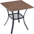 VICLLAX Small Square Outdoor Patio Table, All Weather Metal Outdoor Dining Table for Lawn Garden, 27.5"x 27.5" Patio Table for Outside, Walnut Tabletop