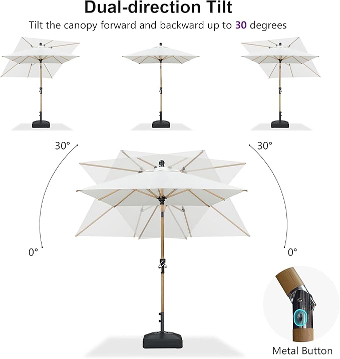 PURPLE LEAF 6' x 6' Square Outdoor Umbrella with Base Outdoor Table Umbrella Aluminum Patio Umbrella with Push Button Tilt & Crank and 8 Ribs Market Umbrella for Pool Backyard Beach, Cream