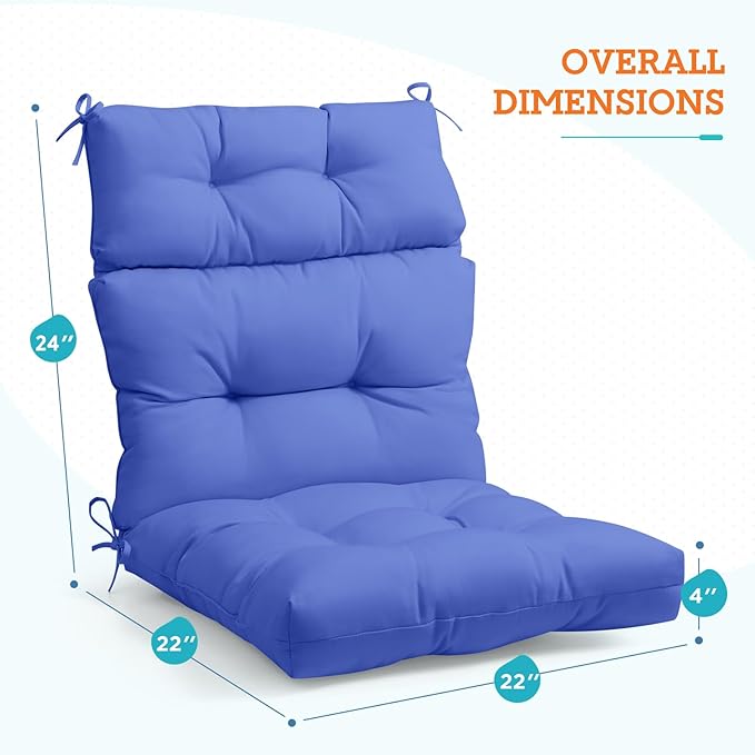 EAGLE PEAK Tufted Outdoor/Indoor High Back Patio Chair Cushions, Set of 2, 46'' x 22'', Ocean Blue