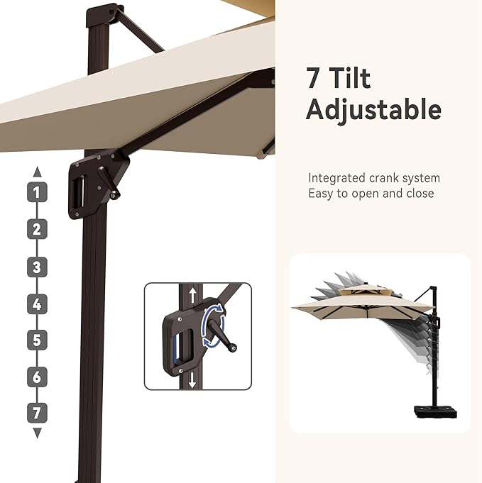 9' X 12' Cantilever Patio Umbrella Double Top Rectangular Outdoor Large Offset Umbrellas with 7 Tilts Adjustable 360°Rotation for Deck Pool Garden Backyard, Beige