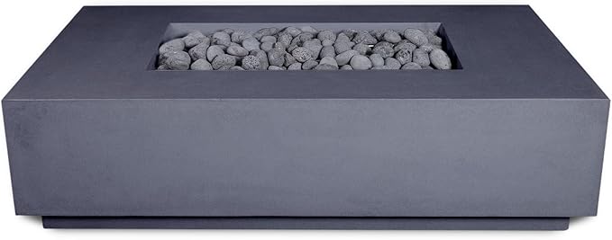 Vivid Heat - 60" Premium “Mesa 2" Concrete Fire Bowl - Heavy Cement Rectangle Natural Gas Fire Pit - Square Outdoor Fire Table with Key Valve GFRC (48” L x 32” W x 16” H) (Charcoal Black)
