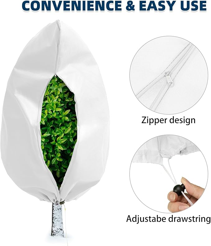 Homimp Plant Covers Freeze Protection, 8 Pack Frost Covers with Zipper Drawstring (31.5" x 47.3") Plant Protection Cover Bags for Outdoor Winter Frost Cold Weather Shrubs Trees Jacket Covers(White)