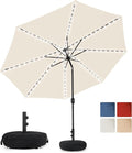 Sundale Outdoor Olefin 5-Year-Non-Fading Solar 104 LED 11FT Solar Patio Umbrella with Sand Bag Base, Outdoor Umbrella with Tilt and Crank, Beige