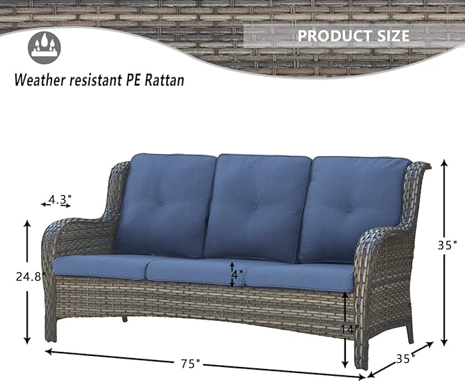 HUMMUH 3 Piece Patio Furniture Set All Weather Wicker Outdoor Sectional Sofa Manual Weaving Rattan High Curved Back Patio Couch with Ottomans