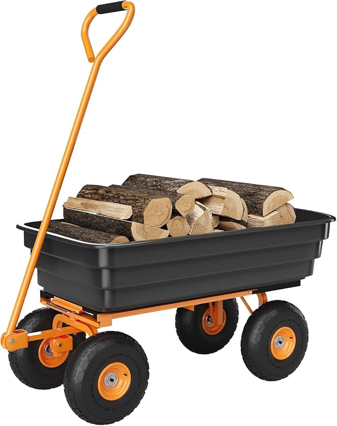 Heavy Duty Garden Dump Cart, 600LB Yard Utility Cart with All-Terrain Wheels & Quick-Release, Gardening Cart