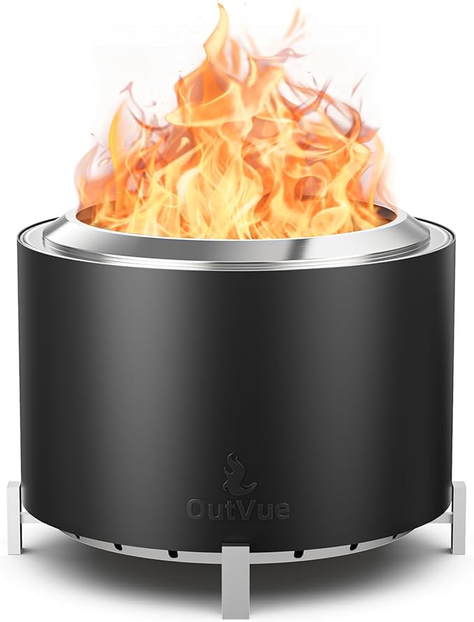 27 inch Stainless Steel Smokeless Fire Pit, Outdoor Smokeless Firepit, Wood Burning Fire Pits for Camping, Bonfire, Low Smoke Firepit for Outside (Vertical Hole)
