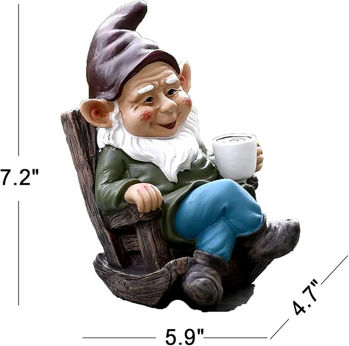OwMell Gnome Statue for Garden, Drinking Gnome Figurine Ornament for Outdoor Patio Yard Lawn Decor 7" - Coffee