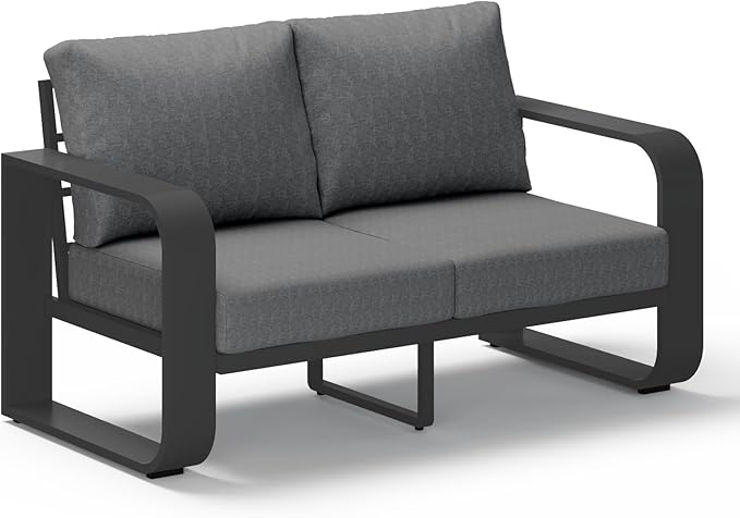 Oasbira Aluminum Outdoor Patio Couch Loveseat, Oversized Patio Sofa with Widened Armrest & Ultra-Thick Cushions, Deep Seating Modern Patio Furniture for Backyard, Deck, Graphite