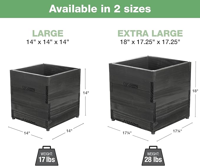 Extra Large Decorative Wooden Planter w/ Universal Pole Support for String Light Poles, Umbrellas, Bird Feeders. Solid Wood Outdoor Garden Box for Plants(Does not include Pole), 17"x17"x18", Black