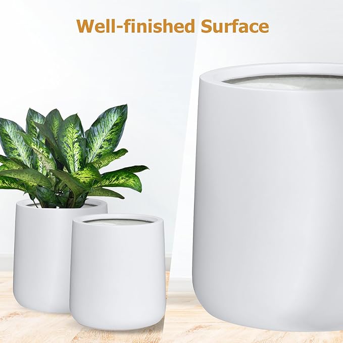 15.3"H x 15"D Conico Fiberstone Round Planter - Christmas Tree Planter, Smooth Finishes, Weather Resistant for Indoor and Outdoor Use, Included 2 Extra Coco Mats (White, 11.7" Pot Opening)