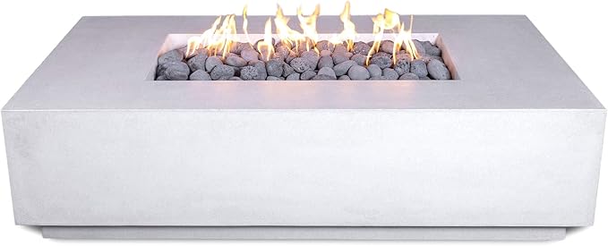 Vivid Heat - 60" Premium Mesa 2 Concrete Fire Bowl Heavy Cement Rectangle Propane Gas Fire Pit - Fire Table, Key Valve GFRC (Ivory)