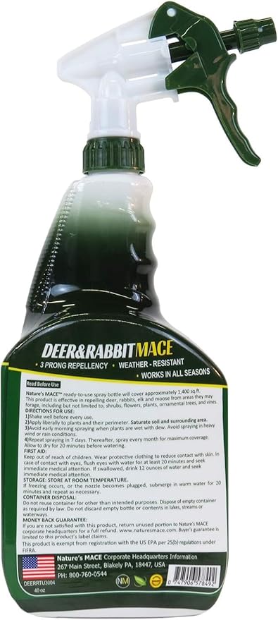 Nature’s MACE Deer & Rabbit Mace, Deer Repellent for Plants, 40 oz Combo Kit, Peppermint Spray, Keeps Deer Off Your Garden, Repel from Home, Safe to Use Around Children, Pets, Plants & Produce