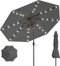 9FT Solar Umbrella 32 LED Lighted Patio Umbrella Table Market Umbrella w/Tilt and Crank, UV-Resistant Outdoor Umbrella for Pool, Garden, Deck, Gray