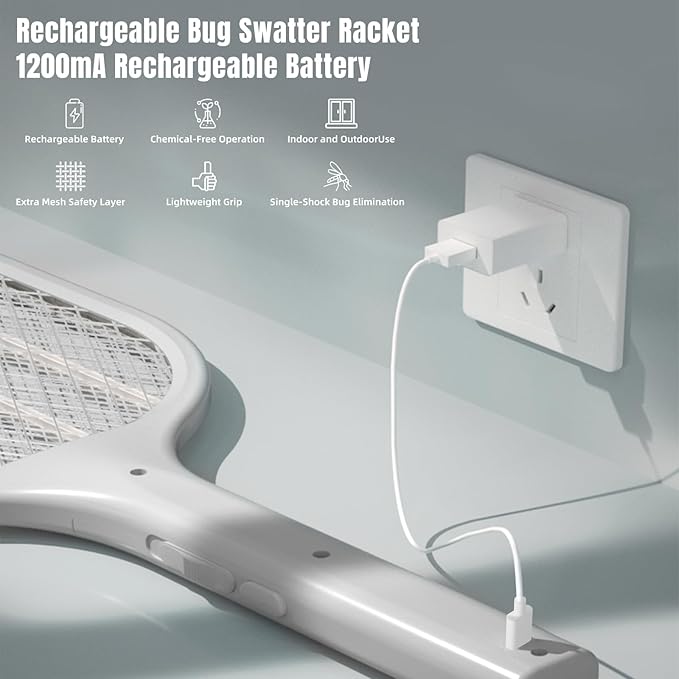 Lulant Electric Fly Swatter Rechargeable, Electric Bug Zapper Racket with Light, Mosquito Swatter, 3000V Detachable Dual Modes Fly Zapper, Mosquito Killer for Indoor Outdoor (2Pack)