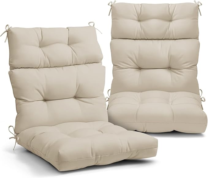 EAGLE PEAK Tufted Outdoor/Indoor High Back Patio Chair Cushions, Set of 2, 46'' x 22'', Beige