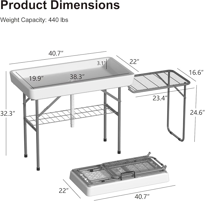 IWDOO Ice Cooler Table with Led Light, 4 Foot Outdoor Ice Table with Foldable Extension Stand, Matching Skirt & Drain Hose, Folding Cooler Tables with Metal Shelf for Party, BBQ, Camping Picnic