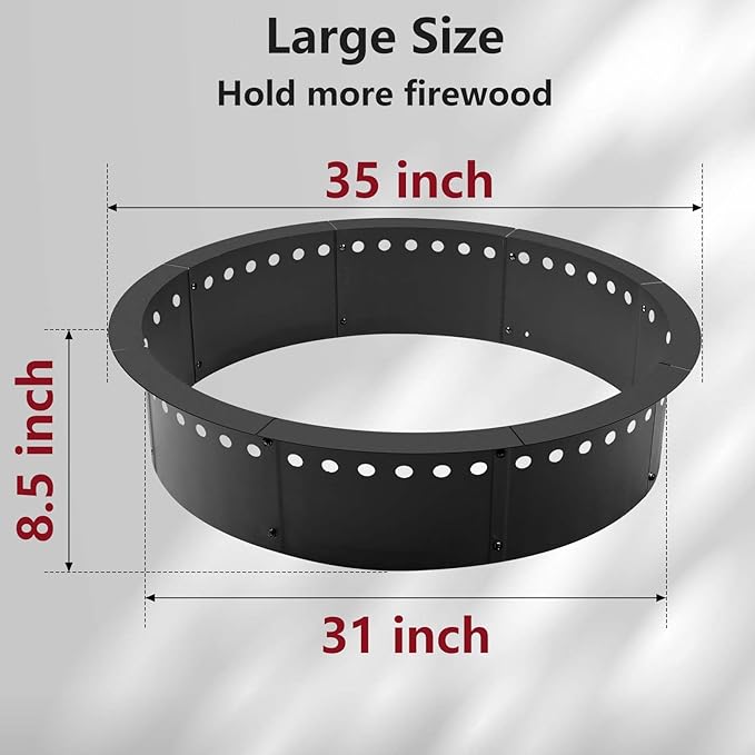 Heavy Duty Metal Smokeless Fire Pit Ring 35-Inch Outer/31-Inch Inner Diameter, for DIY Fire Pit, Outdoor Above or In-Ground, Camping Garden Patio Backyard