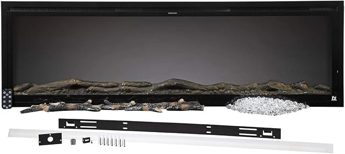 Touchstone Sideline Elite Smart 72” WiFi-Enabled Electric Fireplace - 80038 - in-Wall Recessed - 60 Color Combinations - 1,500W Heater - Black - Log, Crystals & Driftwood