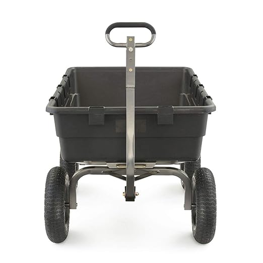 Gorilla Carts Heavy-Duty Poly Yard Dump Cart, 10 Cu Ft Tub, 1500 lb Haul Capacity, Black – Towable Utility Wagon with Quick-Release Dumping & Pneumatic Tires for Landscaping and Gardening