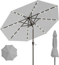 9FT Solar Umbrella 32 LED Lighted Patio Umbrella Table Market Umbrella w/Tilt and Crank, UV-Resistant Outdoor Umbrella for Pool, Garden, Deck, Light Gray