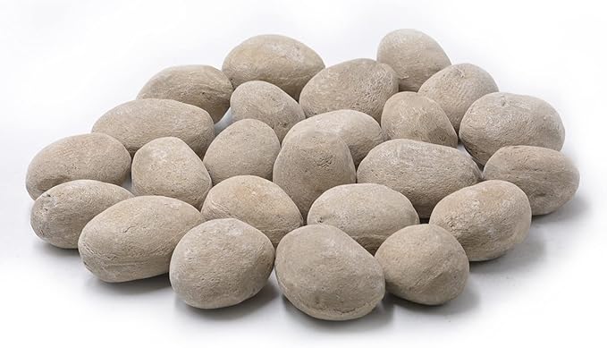 Stanbroil 24pcs Light Weight Ceramic Fiber Pebble Stones for Indoor, Gas Inserts, Ventless, Vent Free, Electric, Outdoor Fireplaces and Fire Pits - Beige